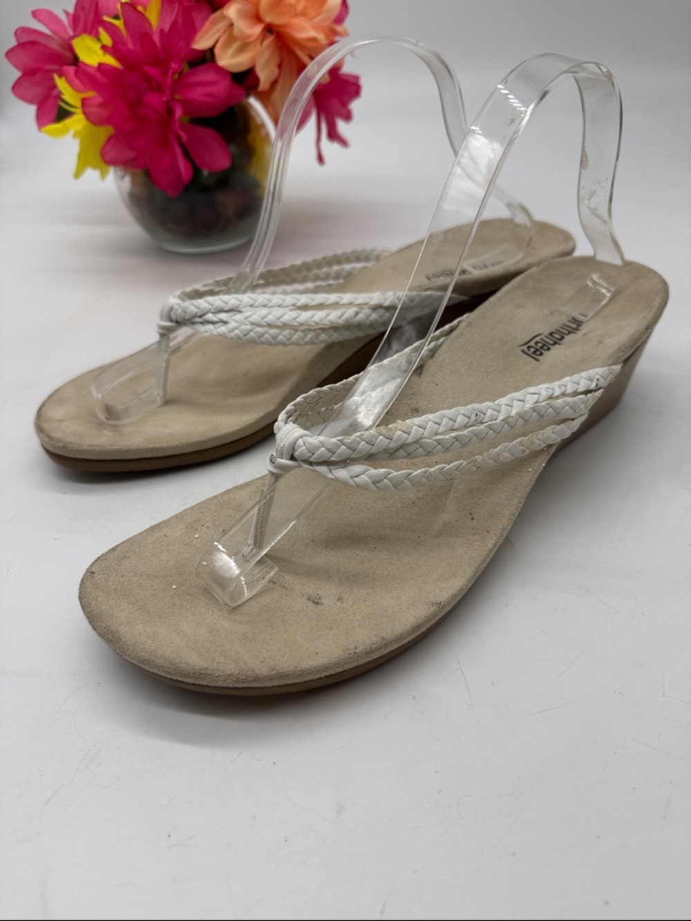 orthaheel Ramba White Braided Thong Wedge Sandals Size 11 FFT9894C